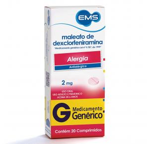maleato de dexclorfeniramina 2mg Com 20 Comprimidos Genérico EMS