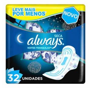 Absorvente Always Noites Tranquilas Cobertura Seca c/ abas - 32 unidades