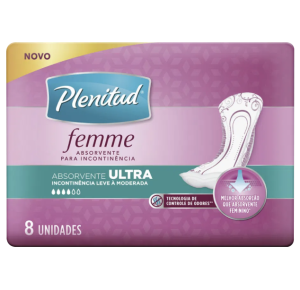 ABSORVENTE PARA INCONTINÊNCIA URINÁRIA LEVE A MODERADA PLENITUD FEMME ULTRA COM 8 UNIDADES