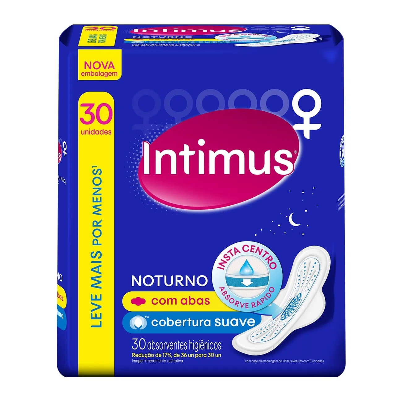 Absorvente Intimus Noturno Cobertura Suave Com Abas Com 30 Unidades