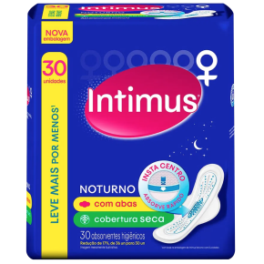 Absorvente Intimus Noturno Cobertura Seca Com Abas Com 30 Unidades