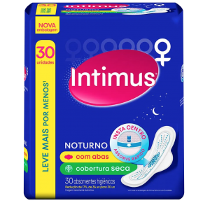 Absorvente Intimus Noturno Cobertura Seca Com Abas Com 30 Unidades