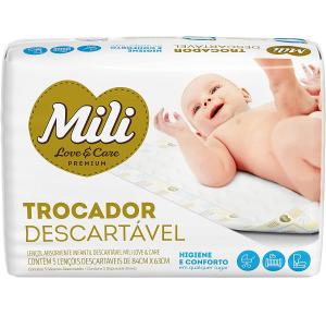 Trocador Lençol Absorvente Descartável - 1 Pacotec/ 5 lenços MILI