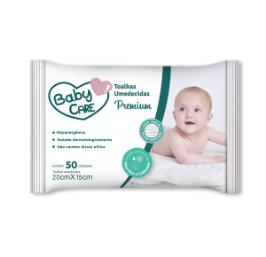 Toalhas Umedecidas Baby Care Premium com 50 unidades