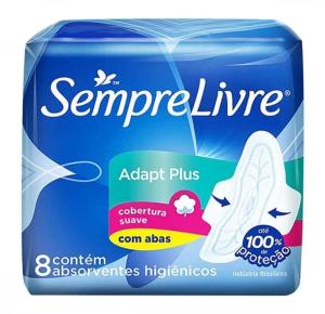 Absorvente Sempre Livre Adapt Plus Cobertura Suave Com Abas Com 8 Unidades