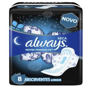 Absorvente Always Noites Tranquilas Cobertura Seca Com Abas Com 8 Unidades