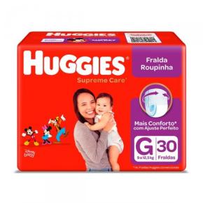 FRALDA ROUPINHA HUGGIES SUPREME CARE G COM 30 UNIDADES