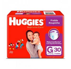 FRALDA ROUPINHA HUGGIES SUPREME CARE G COM 30 UNIDADES