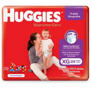 HUGGIES SUPREME CARE FRALDA ROUPINHA TAMANHO EXTRA GRANDE MEGA COM 24 TIRAS