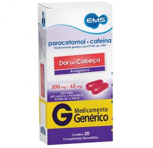 paracetamol + cafeína 500mg + 65mg Com 20 Comprimidos Genérico EMS